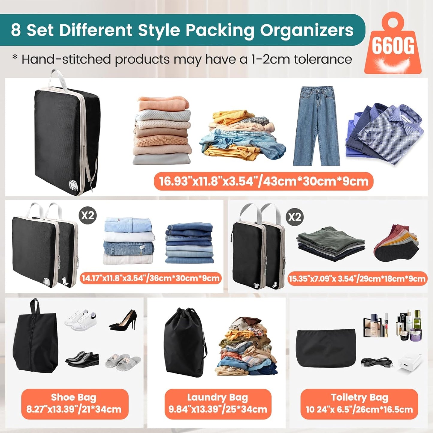 8-Piece Suitcase Organizer, Packing Cubes Compression Organizers Suitcase Travel Travel and Travel, Organizer Suitcase Set, Travel Useful Accessories