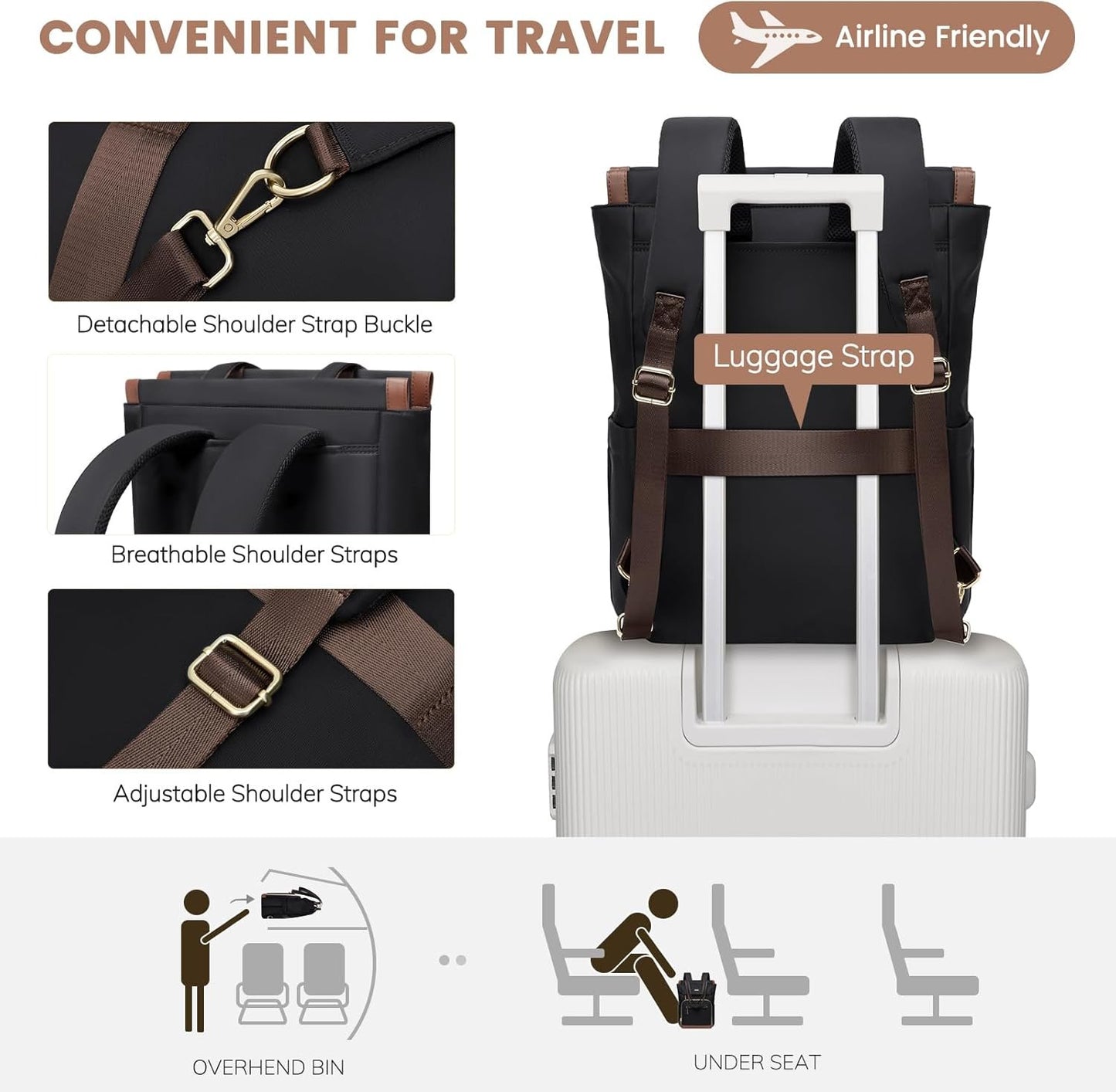 GOLF QUALITY Convertible Backpack Women Carry on Tote Laptop Backpack Bookbag for College Work Nurse Travel