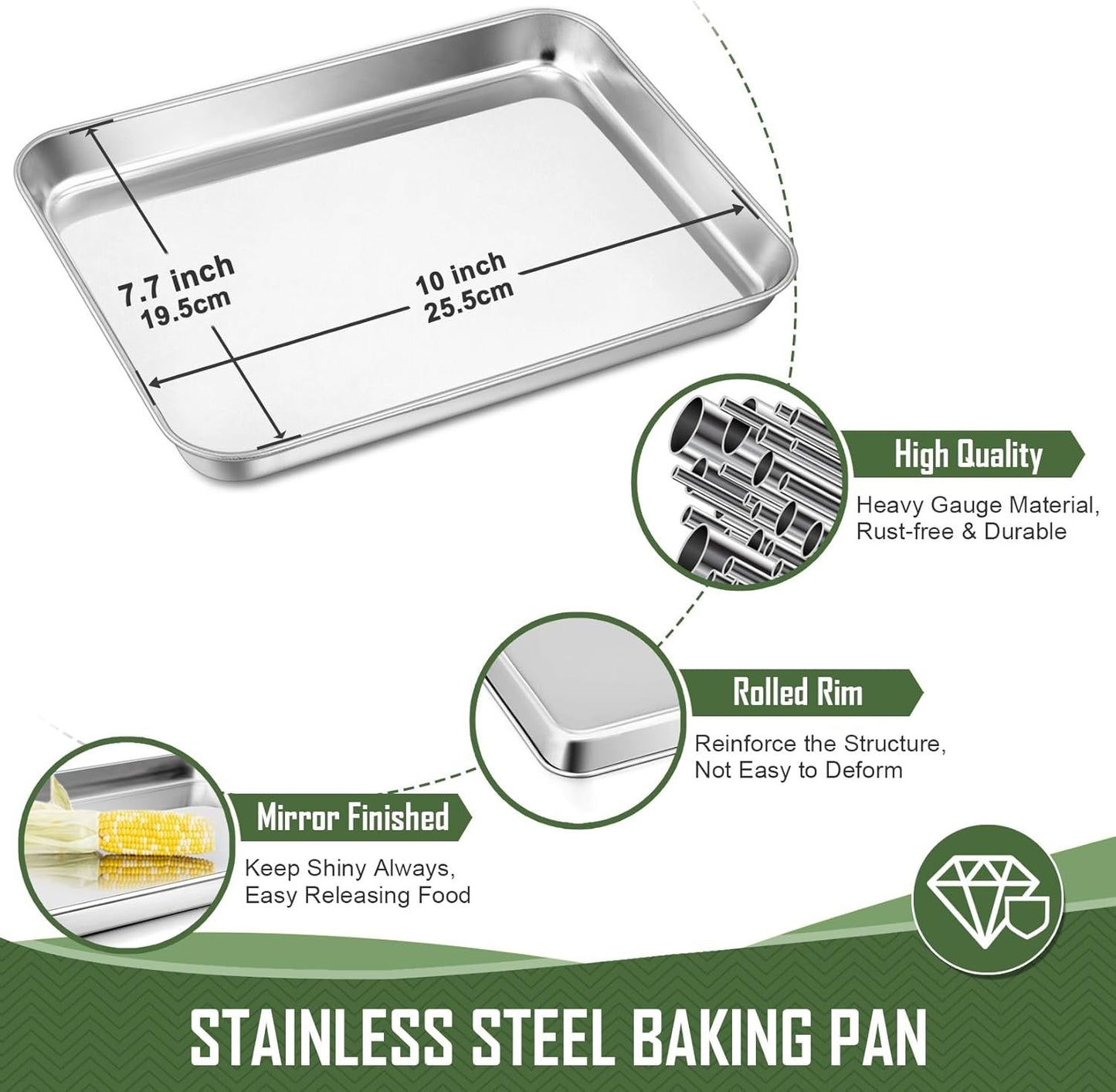10.4 Inch Baking Pan with Rack Set, Joyfair Stainless Steel Rectangular Toaster Oven Cookie Pan with Cooling Rack, Professional Bakeware, Extra Thick & Rolled Rim, Dishwasher Safe