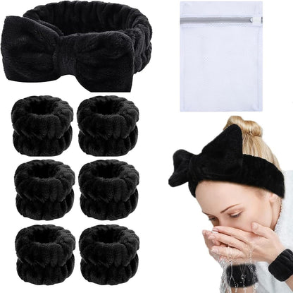 Spa Wrist Washband Set Absorbent Wrist Towels for Washing Face and Facial Makeup Headband with Laundry Bag Wristbands for Women Girls Cleansing Cuffs