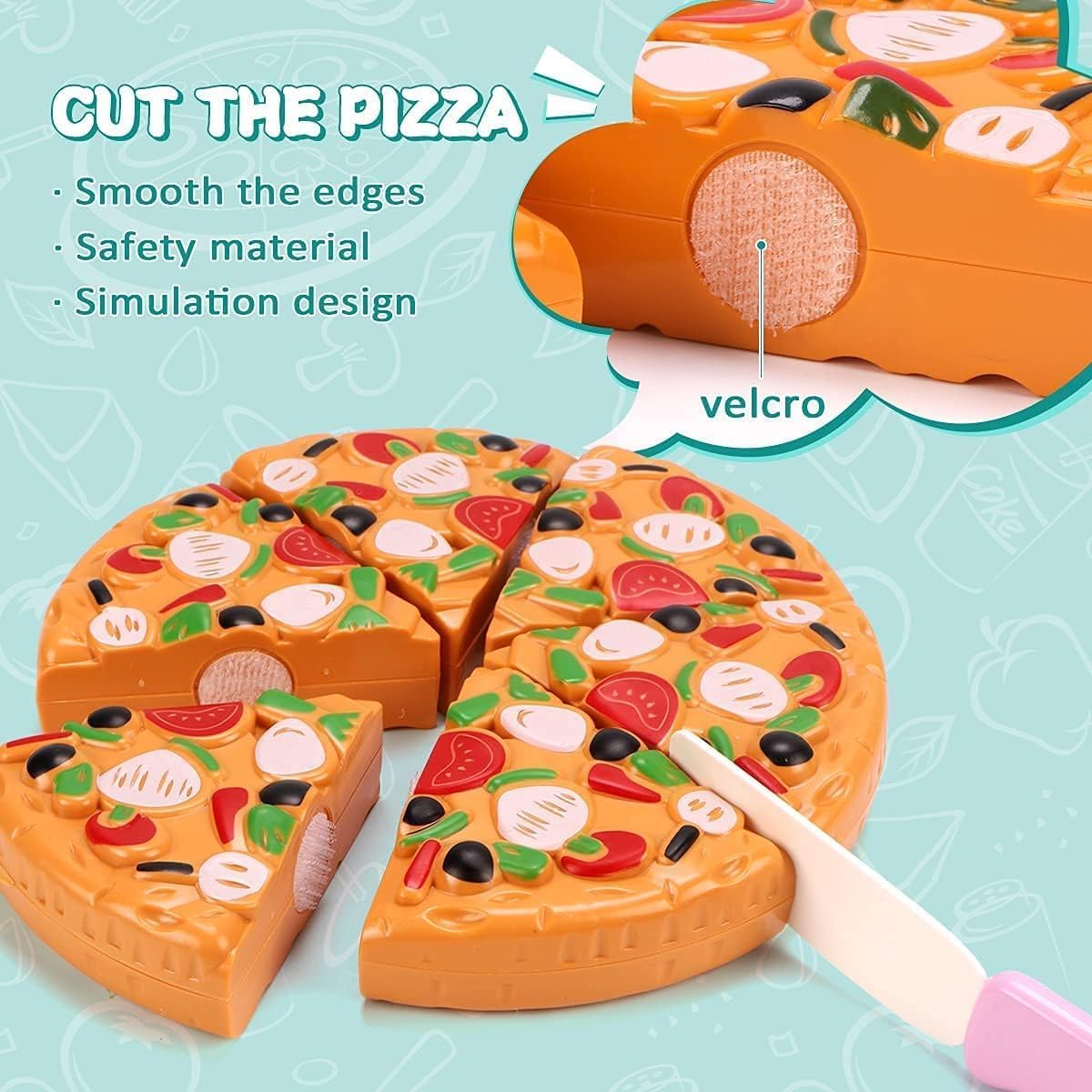 KaeKid Cutting Play Food Toys for Kids Kitchen, Pretend Role Play Toys with Basket, Preschool Educational Toys for Toddlers Boys Girls