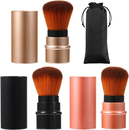 JewelryWe 3 Pieces Retractable Makeup Powder Shadow Brush Face Makeup Accessory
