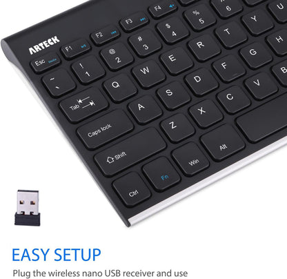 Arteck 2.4G Wireless Keyboard Ultra Compact Slim Full Size Keyboard for Desktop/PC/Laptop and Windows 10/8 / 7 / Vista/XP