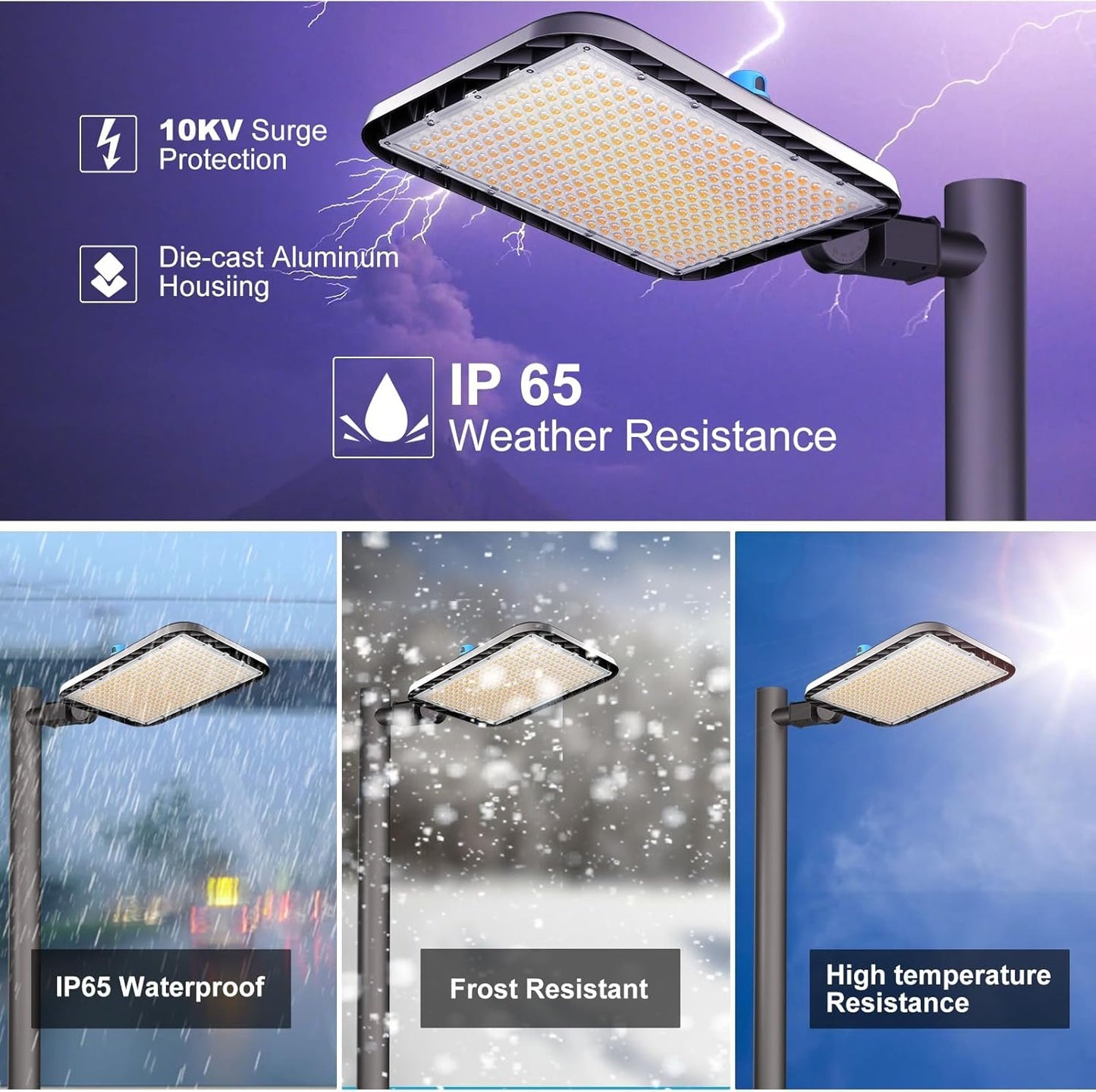 2Pack 500W LED Parking Lot Lighting 75000LM(150LM/W) 5000K LED Pole Lights Outdoor Smart Photocell 6KV SPD Parking Lot Lights Outdoor Pole Mount-2Pack 7Yrs Warranty