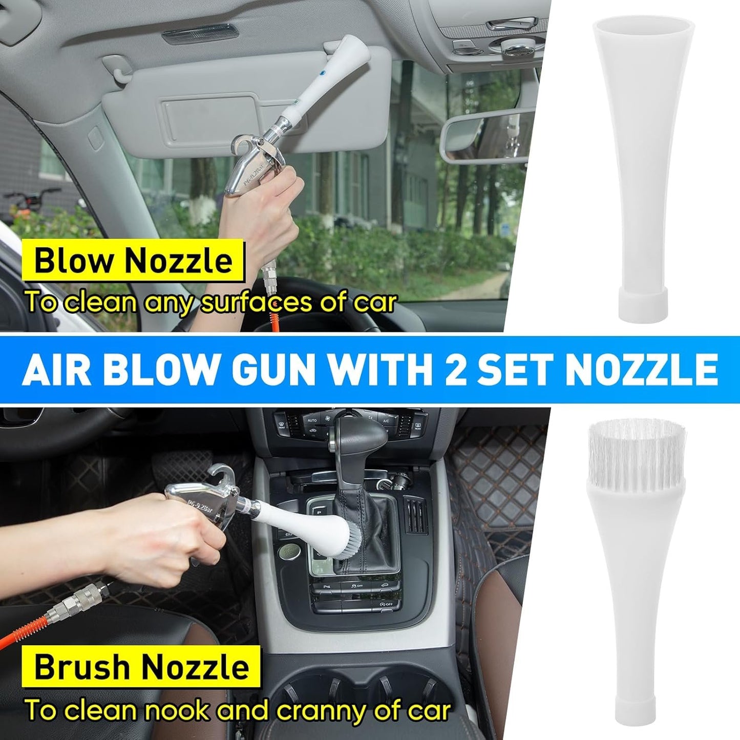 MYPIN Aluminium Car Cleaning Gun with Tapered Nozzle, 6-9.2Bar with 2 Set Nozzle, Pressure Air Blower Blow Gun Producing Powerful Blast of Air for Cleaning Cars, Velvet, Furniture and Carpets