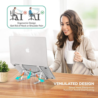 iXTRA Laptop Stand for Desk,Foldable Portable Anti-Slip Aluminum Laptop Holder with 7 Levels Height Adjustment Laptop Riser Compatible with MacBook,iPad,Dell,10-6 inch Laptops(Sliver)