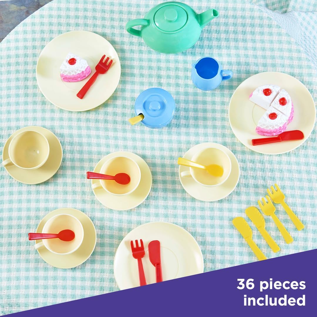 Casdon Tea Set | Colourful Toy Tea Party Set for Children Aged 3+ | Includes 36 Pieces for The Best Tea Parties Around!