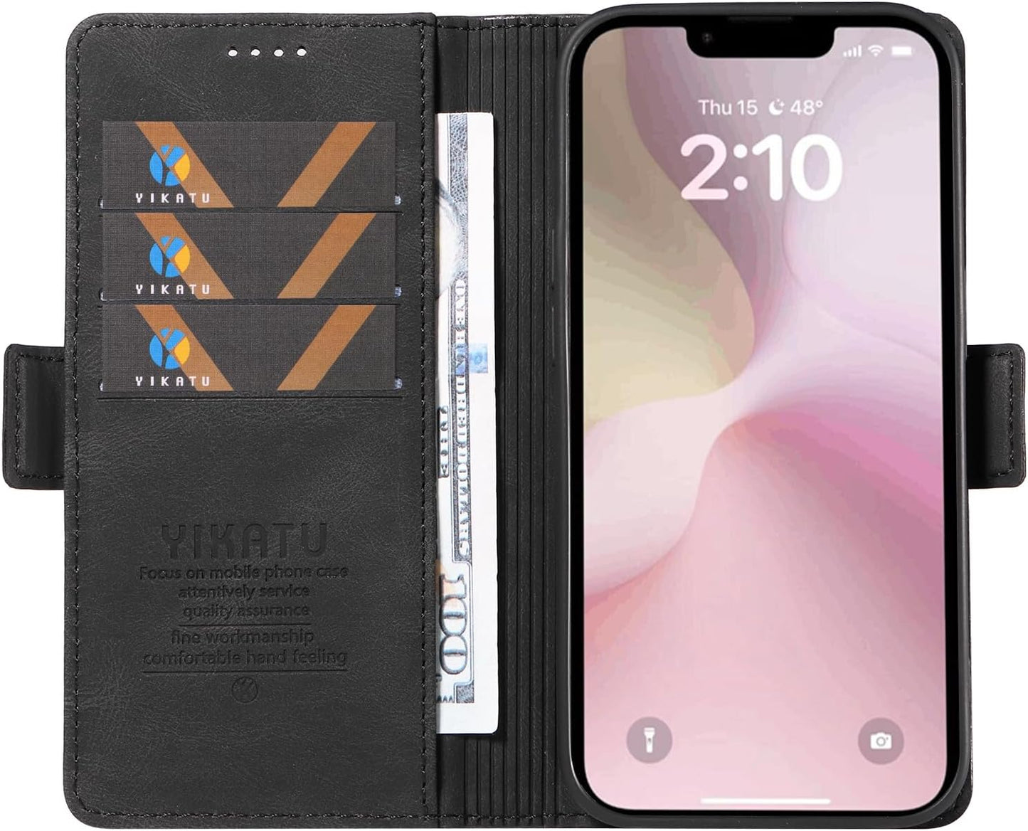 YBFJCE Case for iPhone 16e, PU Leather Shockproof Durable Phone Wallet Case Protective Flip Folio Cover, for iPhone 16e Case with Card Holder, Black
