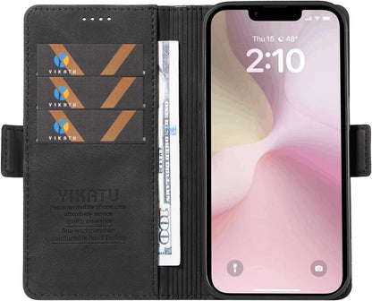 YBFJCE Case for iPhone 16e, PU Leather Shockproof Durable Phone Wallet Case Protective Flip Folio Cover, for iPhone 16e Case with Card Holder, Black