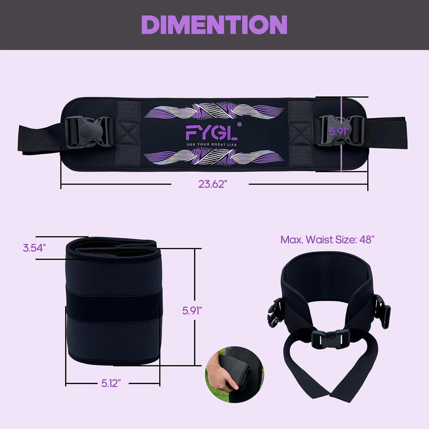 FYGL Hip-Thrust-Belt, Foldable Hip-Thrust-Band for Dumbbells, Kettlebells, or Plates, Hold Up to 300 lbs Weights with Slip-Resistant Padding for the Gym and Home Workouts