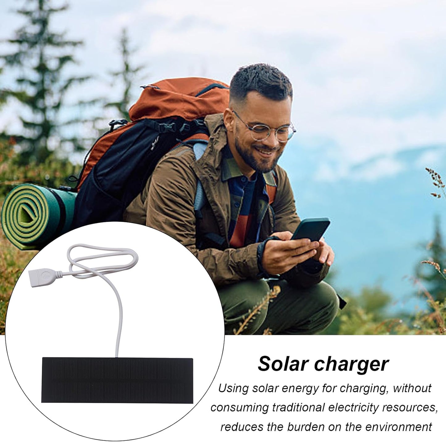 Portable Solar Panel Charger, Fast Charging USB Charger, Solar 3W, Solar Charging Panel Battery Bank, Solar Powered Battery Pack for Mobile Phones Laptop Outdoor Hiking Fishing