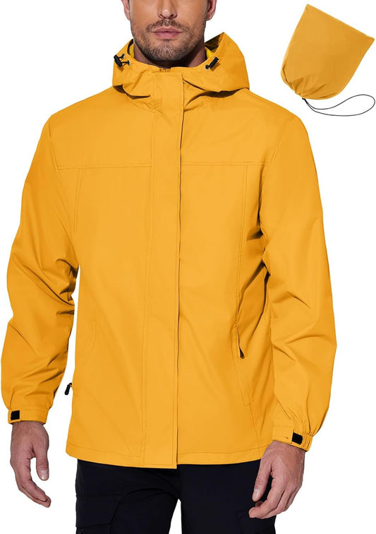 COOFANDY Men Rain Jacket Waterproof With Hood Lightweight Packable Raincoat Windbreaker For Cycling Golf Travel Fishing