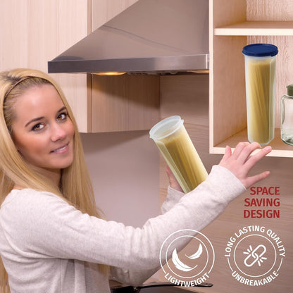 Tall Clear Spaghetti Pasta Container Storage With Lid. Multi-Purpose Kitchen Pantry Organization And Food Storage For Noodles Beans Straws - Airtight Leakproof Spaghetti Keeper BPA Free 37 oz.