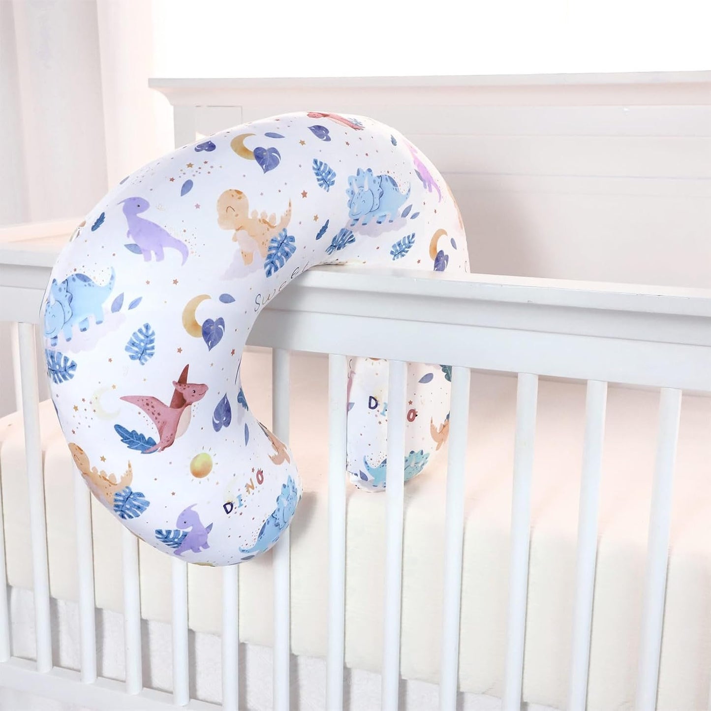 DILIMI Nursing Pillow for Breastfeeding, Ultra Soft Comfortable Baby Essentials Breast Feeding Pillow for Bottle and Breastfeeding with Stretchy Removable Nursing Pillow Cover, Watercolor Dinosaur