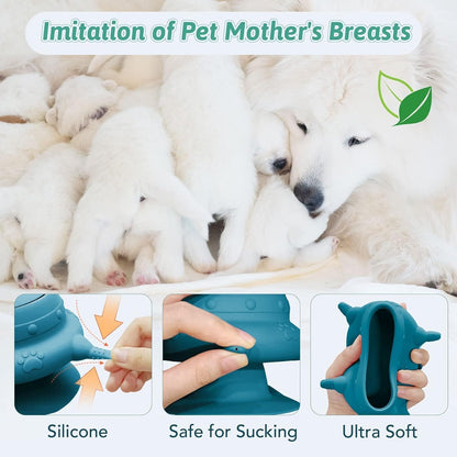 Puppy Feeder for Multiple Puppies, 4 Teats Puppy Milk Feeder Puppy Nipple Feeder Silicone Puppy Nursing Station, 240ml Puppy Nursing Bottles for Kittens, Puppies, Rabbits (One Size, Blue)