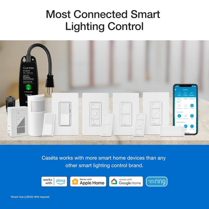 Lutron Claro Smart Switch 3-Way Kit for Caseta Smart Lighting, with Wall Plate, Pico Paddle Remote, Wallmount Bracket, and Label Stickers, 5 Amp, Single Pole/3-Way, Neutral Required, DVRF-PKG1S-WH