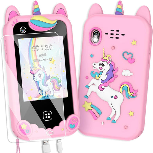 Kids Smart Phone for Boys, Christmas Birthday Gift for Ages 3-8, Toddler Learning Toy Touchscreen Cell Phone with Dual Camera, Music Player, Game, 8GB SD Card (Pink)