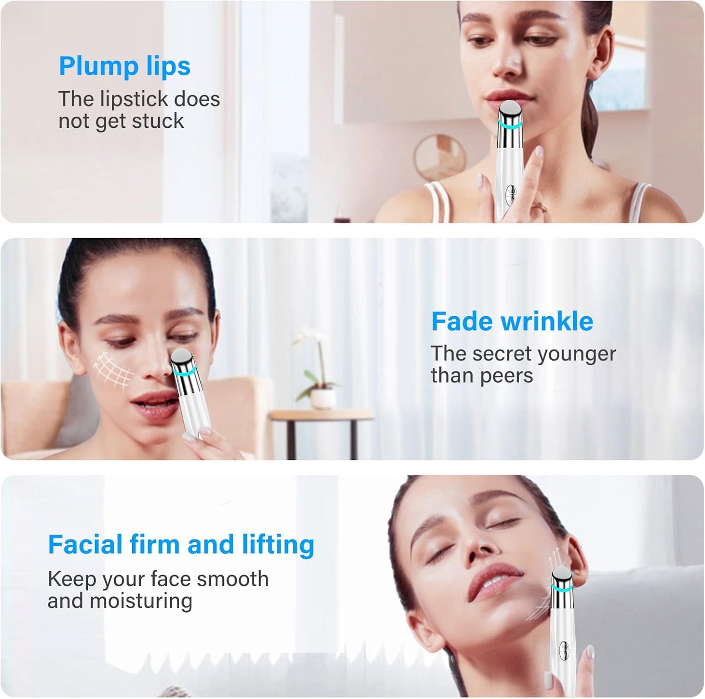 Eye Face Massager, Electric Facial Massage Wand Tool, 42℃ Heated Skin Care Device for Dark Circles and Puffiness, Smooth Lip Wrinkles, Promote Essence Absorption