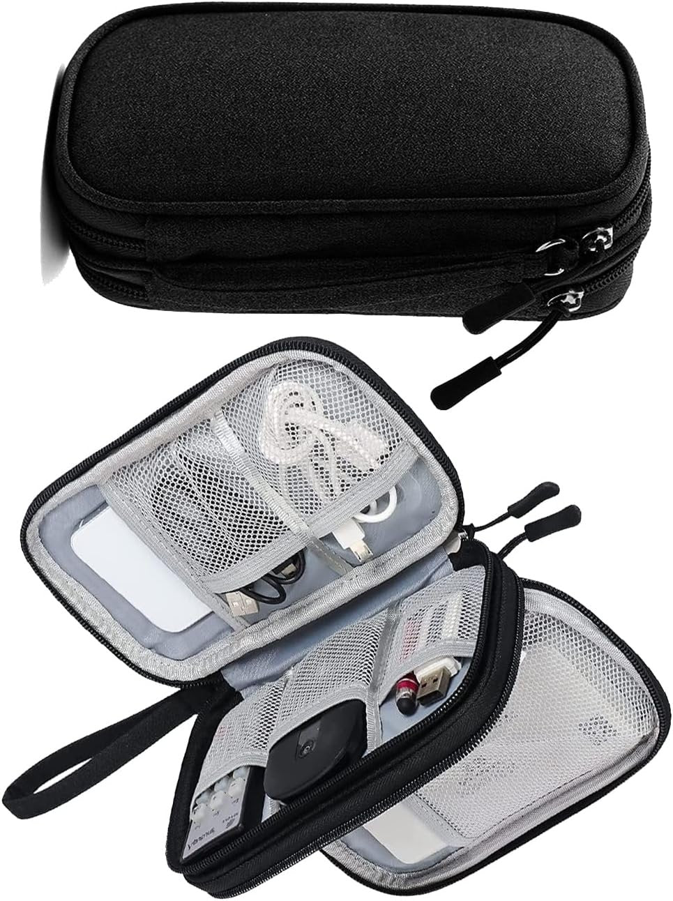 Double Layer Digital Accessory Storage Bag, Electronic Cable Organizer Bag, Multifunctional Travel Cable Organizer Bag, Electronic Accessories Case for Cables Adapters Chargers Wires Flash Disk (BK)