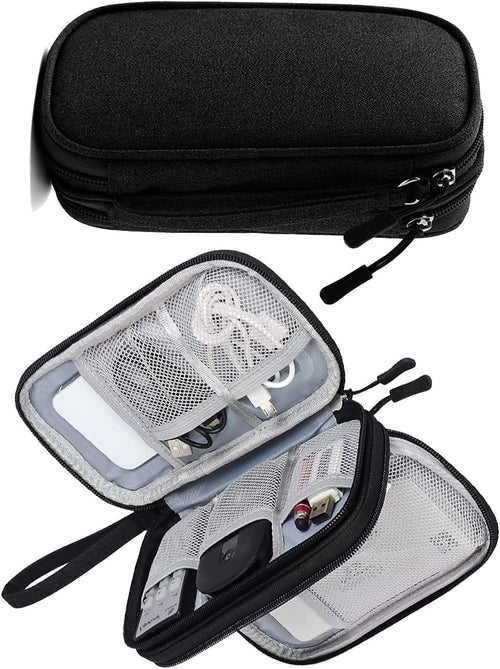 Double Layer Digital Accessory Storage Bag, Electronic Cable Organizer Bag, Multifunctional Travel Cable Organizer Bag, Electronic Accessories Case for Cables Adapters Chargers Wires Flash Disk (BK)