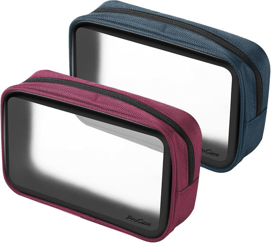 [2 Pack] ProCase TSA Approved Travel Toiletry Bag Pouch, Matte Clear Quart Size Bag Carry-On Airport Airline Compliant Bag Travel Makeup Cosmetic Bag for Toiletries Liquids Creams Cosmetics -Navy/Red