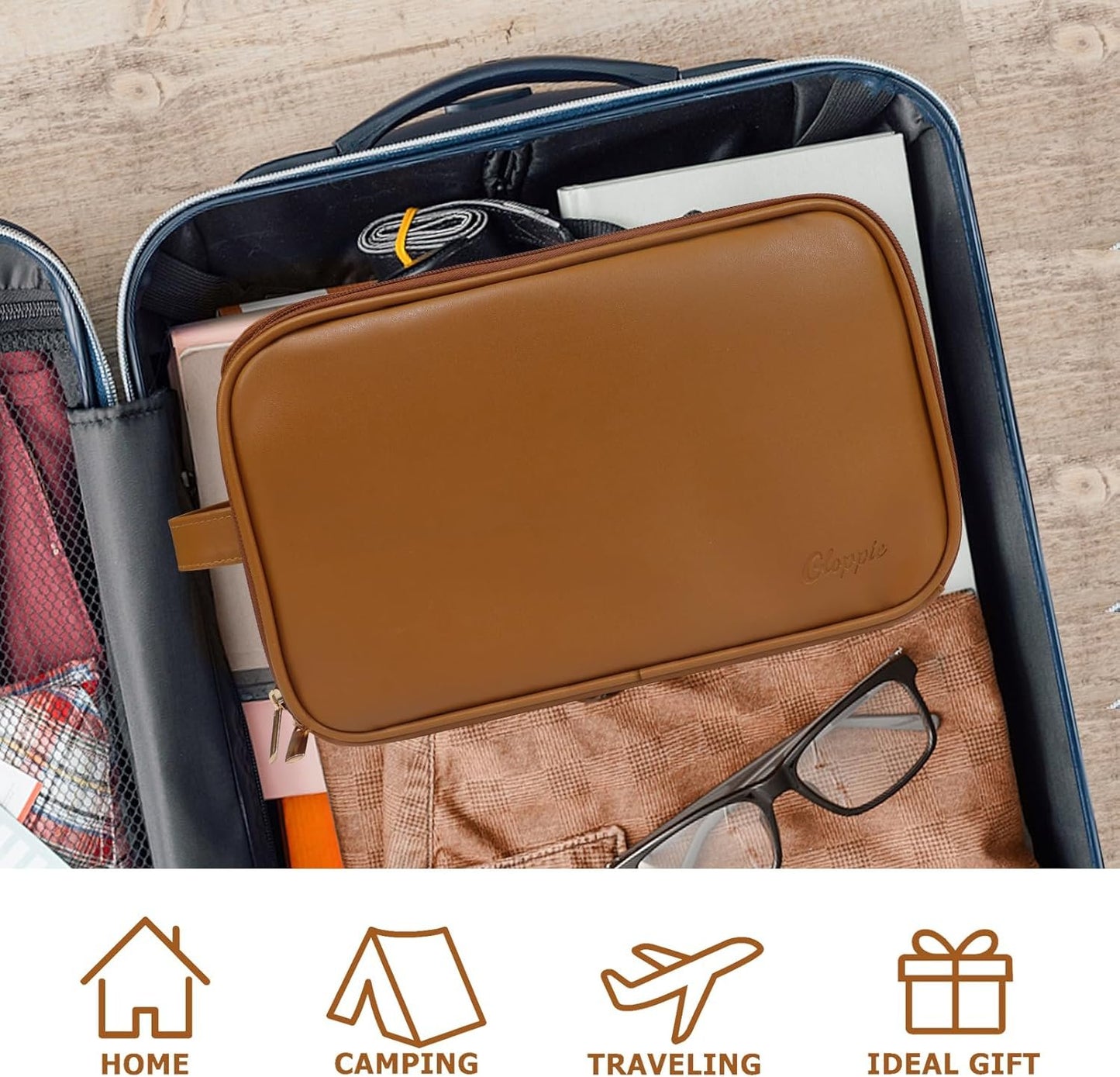 Gloppie Travel Size Toiletries Bag Large Capacity Toiletry Bag Toiletry Kit Hanging Travel Toiletry Organizer, Brown, Business, Travel, Leisure