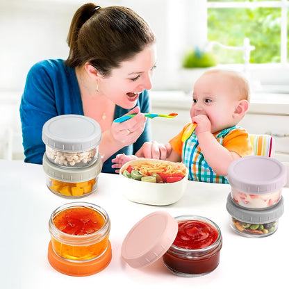 MeCids 8 Pack Glass Jar Food Storage Container set, 2.7oz Salad Dressing Container with Lids, Food Storage Containers, Leak-Proof Reusable for Lunch Box, Microwave & Dishwasher Safe, BPA Free