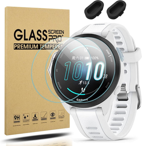 Suoman for Garmin Forerunner 165/165 Music Screen Protector, 9H Tempered Glass Film(3pack)+Charger Port Protector(2pack) for Forerunner 165/165 Music