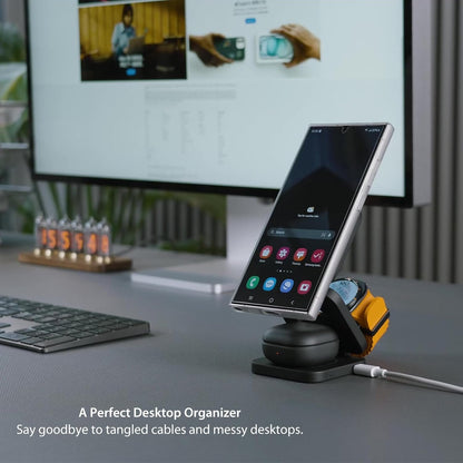 KU XIU X55 Ultra 3-in-1 Foldable Magnetic Wireless Charger for Samsung Galaxy S24 S23 S22 Note 20 Z Fold Flip 6 5, Galaxy Watch Ultra 7 6 5, Galaxy Buds - Black