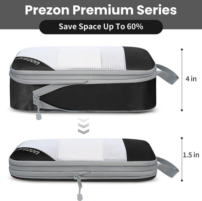 Prezon Versatile 6-Set Compression Hollow Packing Cubes, Full Open Visible Design.Space-Saving and Lightweight, Customized Cationic Material, Portable and Durable Luggage Organizer (6 Sets Black)