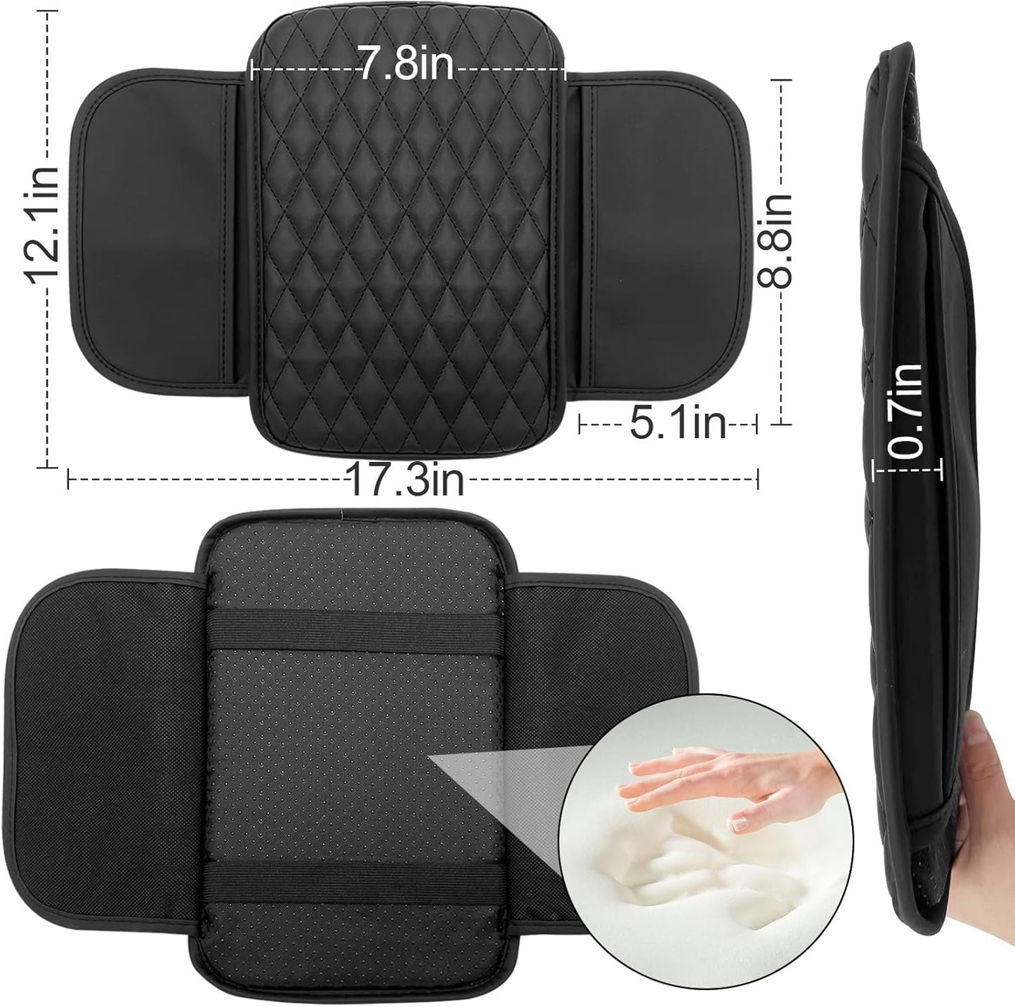 Leather Car Armrest Cover, Universal PU Leather Center Console Cushion for Car, Waterproof Non Slip Arm Rest Seat Storage Box Mat Auto Interior Accessories