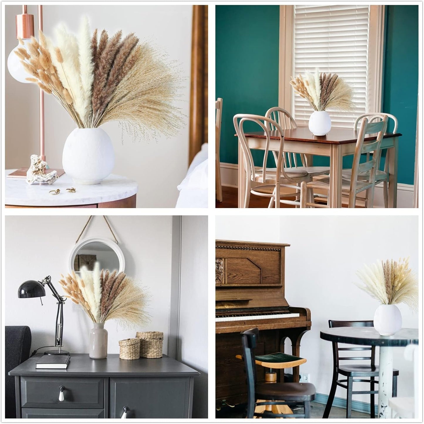 Artificial Pampas Grass Decor, 100 PCS Pampas Grass Contains Bunny Tails Dried Flowers, Reed Grass Bouquet for Wedding Boho Flowers Home Table Decor, Rustic Farmhouse Party (White and Brown)