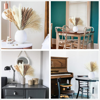 Artificial Pampas Grass Decor, 100 PCS Pampas Grass Contains Bunny Tails Dried Flowers, Reed Grass Bouquet for Wedding Boho Flowers Home Table Decor, Rustic Farmhouse Party (White and Brown)