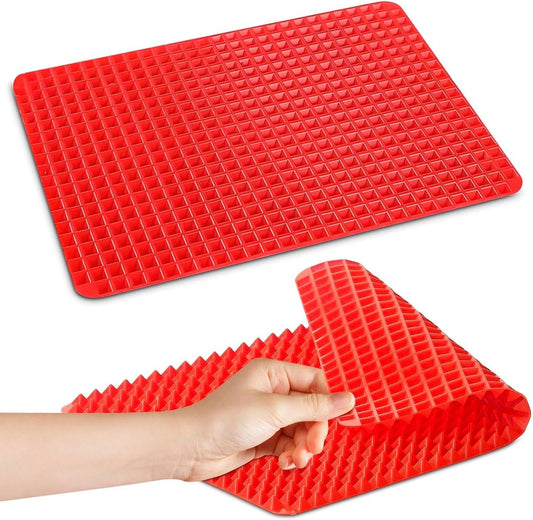 Baking Mat Red Pyramid Sheets - Bakeware BBQ Grill Mat Microwave Bacon Cooker Pastry Mat 16 X 11 in - Healthy Food Grade Mats for Kitchen Counter Grilling Essentials