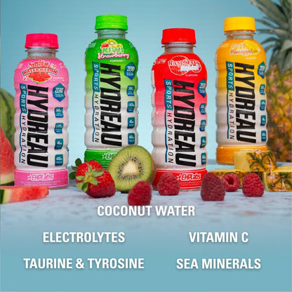EHP Labs Hydreau Sports Electrolyte Hydration Drink - Sugar Free Electrolytes with Coconut Water Powder, Taurine & Tyrosine - Essential Electrolytes for Energy, Focus, & Endurance. 12 Pack, Raspberry Refresh