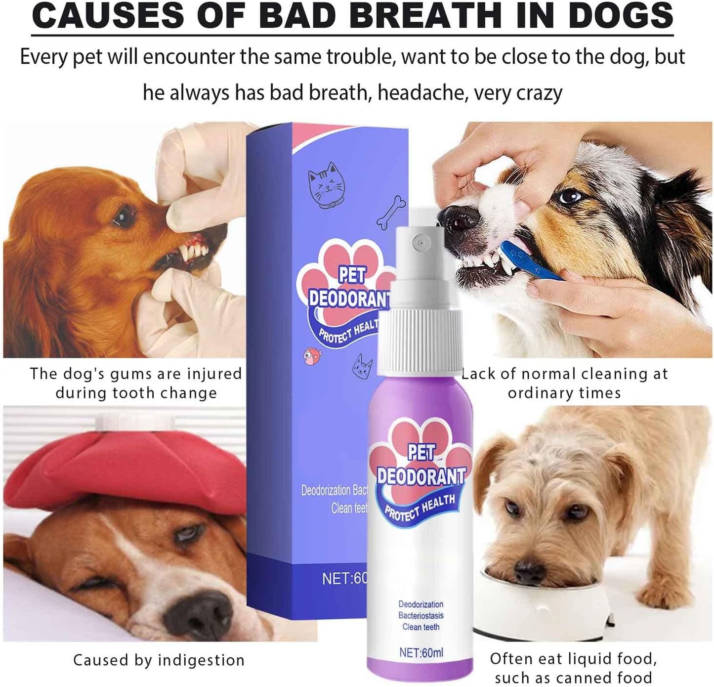 Pet Oral Spray, Teeth Cleaning Spray for Dogs & Cats, New Pet Teeth Cleaning Spray, Pet Breath Freshener Spray Care, Targets Tartar, Plaque Removing, Without Brushing, Eliminate Bad Breath, Pet Oral