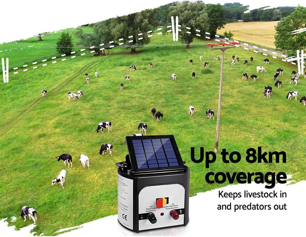GIANTZ Fence Energiser 8Km Solar Energizer Charger, Fencing Equipment Farm Barrier Animals, 0.3J