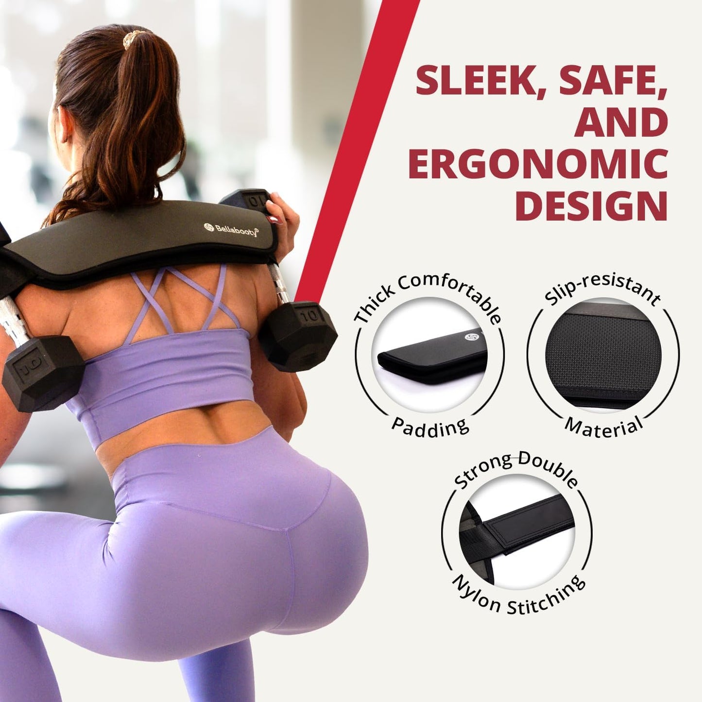 Bellabooty Exercise Hip Thrust Belt, Easy to Use with Dumbbells, Kettlebells, or Plates, Slip-Resistant Padding that Protects Your Hips for the Gym, Home Workouts, or On the Go