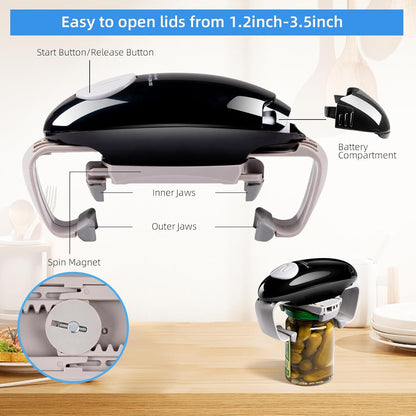 YUET Electric Jar Opener - Portable, Strong, and Hands-Free Automatic Opener for New Sealed Jars - Kitchen Gadget Tool with Large Push Button and Sharp Edge-Free Design (Black)