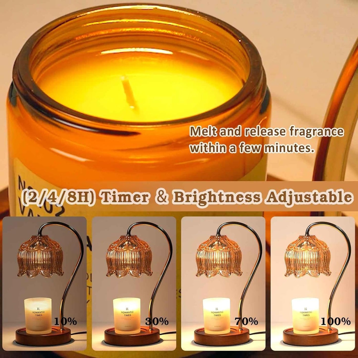 Flower Candle Warmer Lamp with Timer, Dimmable Candle Lamp Warmer, Unique Mothers Day Gifts for her, Birthday Gifts for Mom Her Wife, Anniversary Romantic Gifts Ideas, Vintage Lamp Candle Warmer