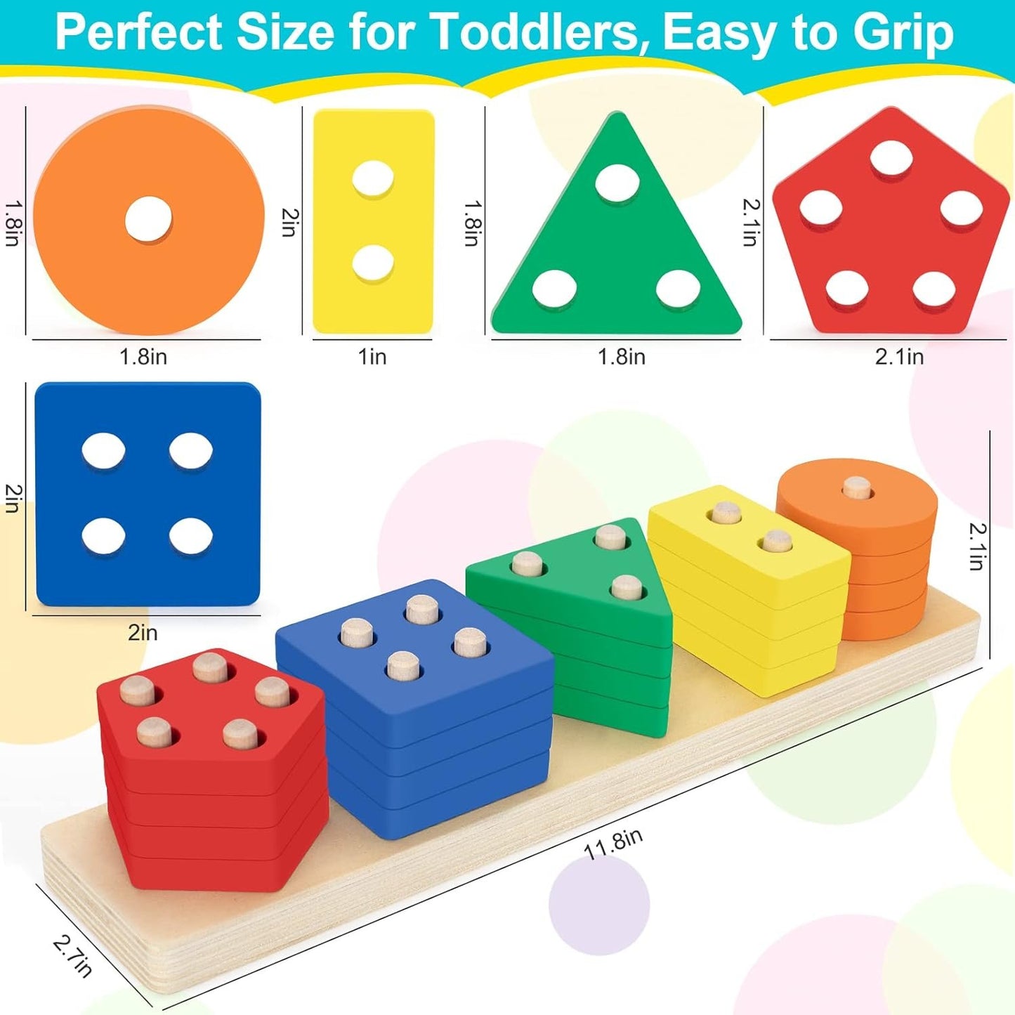 Aigybobo Learning Toys for 1+ Year Old, Baby Toy 12-18 Months, Wooden Sorting & Stacking Toys for Toddlers and Kids, Preschool Fine Motor Skill Toy, Ideal for Boys Girls Age 1 2 3 Years Old