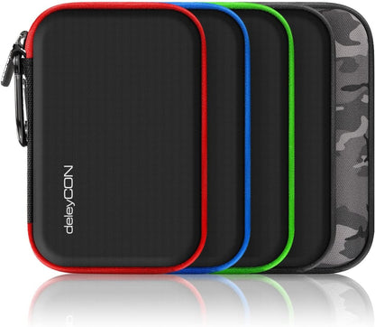 deleyCON Hard Drive Bag HDD Case for 2.5" Hard Drives and SSD - Robust and Shockproof - 2 Internal Compartments with Mesh Pockets - Green