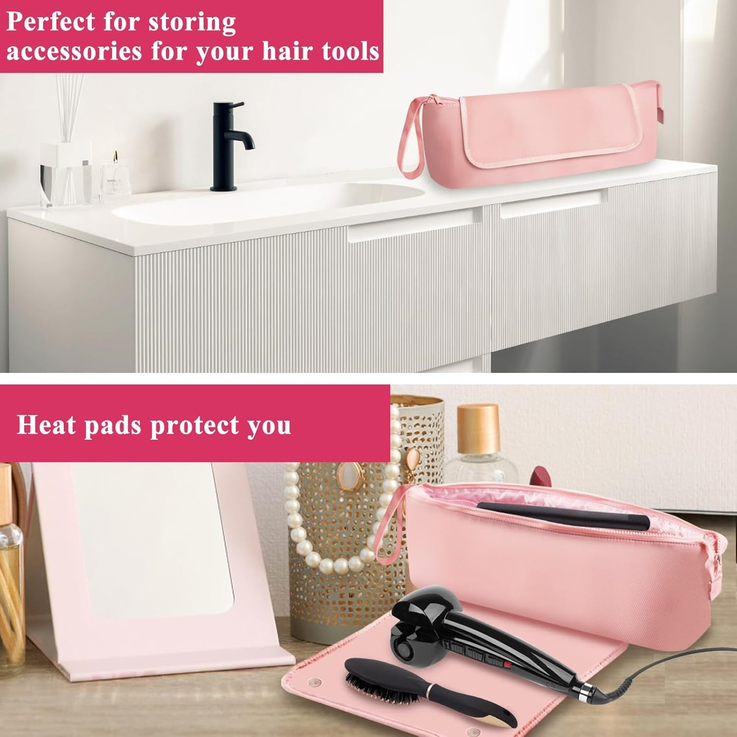 Hair Tools Travel Bag with Heat Resistant Mat, Neoprene Portable Organizer for Flat Irons, Straighteners, Curling Irons, and Hair Care Accessories with Interior Pockets Great Travel Essentials