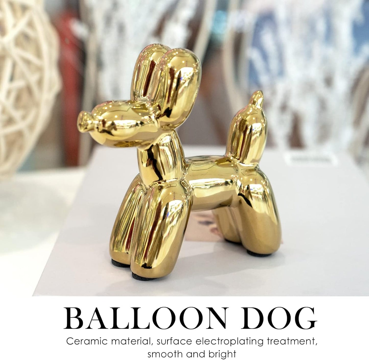 Notakia Cute Golden Electroplating Ceramics Balloon Dog Statue Crafts Living Room Desktop Decorations,Handmade Modern Small Ceramic Animal Statue Ornament Home Decor Accents