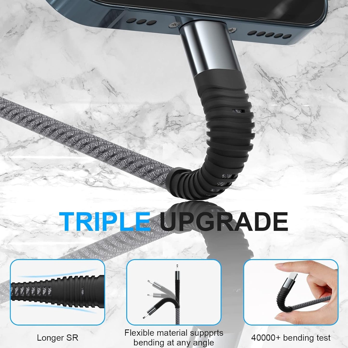 Aywenny Multi Charging Cable 2Pack 4FT Nylon Braided Universal 4 in 1 Multiple USB Cable 3A,with 4 USB-C Port Adapter,Compatible with Cell Phones Tablets Universal Use for Galaxy S22 S20 S9 (Grey)