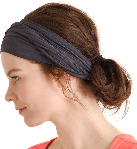 CHARM Mens Bandana Head Wrap - Womens Elastic Headband Japanese Long Hair Dreads Dark Grey
