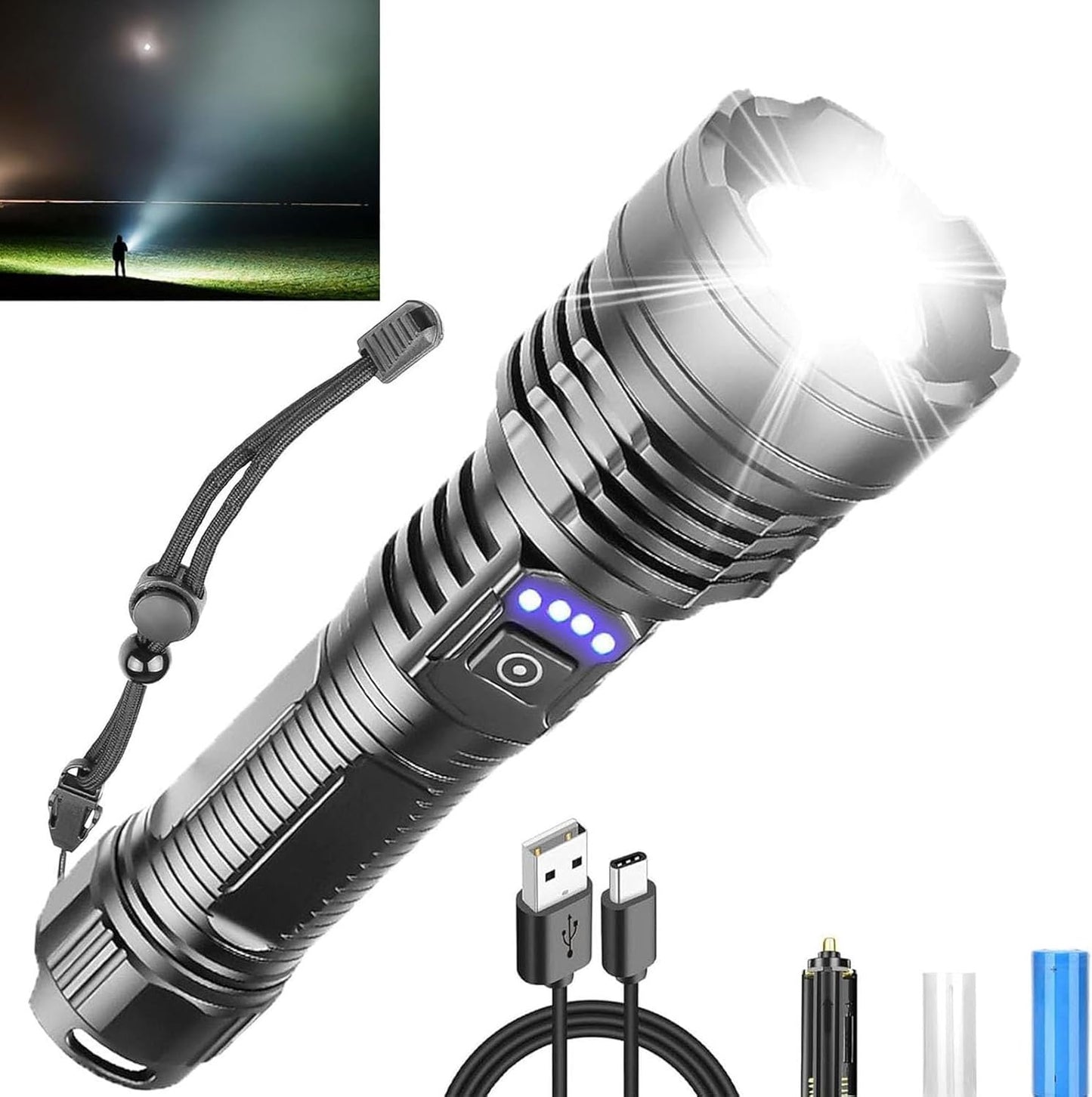 Chasinglee 990,000 Lumens Rechargeable LED Flashlight - Super Bright Tactical Flashlight with Type-C Charging, 5 Modes, IPX5 Waterproof - Ideal for Camping, Hiking, Emergencies