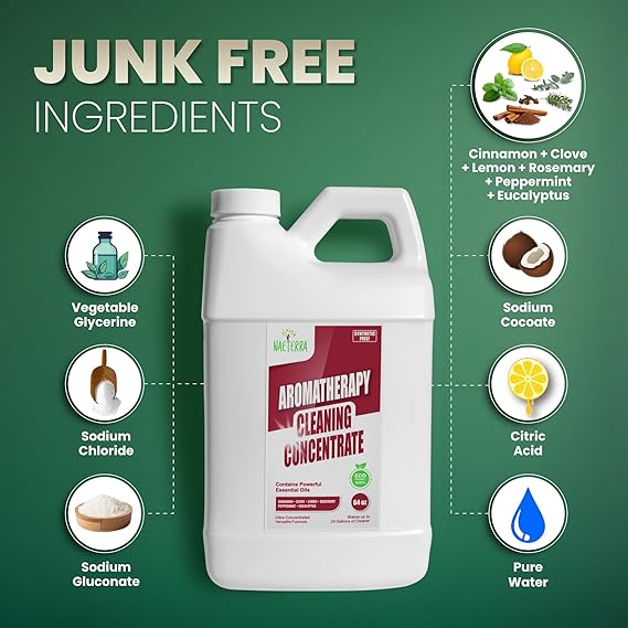 Naeterra Aromatherapy Cleaning Concentrate 64 oz makes 24 Gallons of Natural, Eco-Friendly Multi-Surface Cleaner loaded with Essential Oils – Non-Toxic, Synthetic Free Powerful & Refreshing Clean