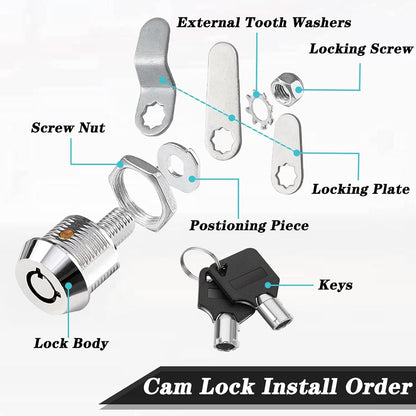 Cam Lock, 20mm Keyed Alike Zinc Alloy Cabinet Replacement Cabinet Locks with Keys for Security Files Toolbox Drawers Mailbox, 2 Pack