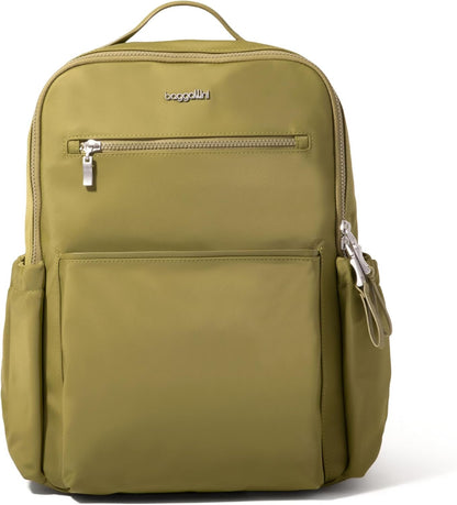 Baggallini Tribeca Expandable Travel Laptop Backpack Water-Resistant Nylon Work Bag w/Organization, Padded Sleeve & RFID Tech, Sage Twill, One Size